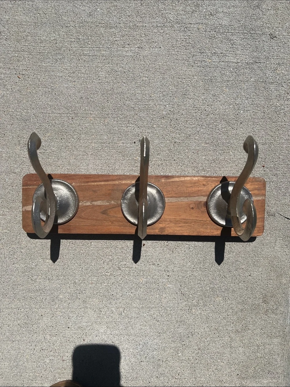 Rustic Wood and Metal Wall Hook Rack - Silver Hooks